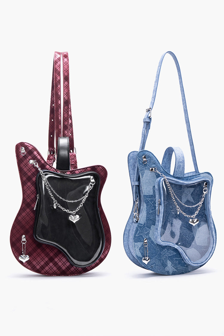 Guitar Heart Printed Chain-Decorated Sweet Lolita Itabag 3 Colors