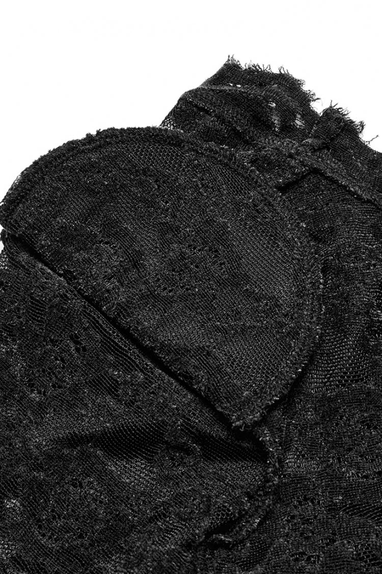 Black V Collar Long Sleeves Lace Sheer Women's Gothic Blouse