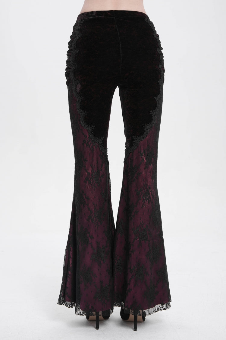 Red Floral Embroidery Stitching Lace Women's Gothic Pants