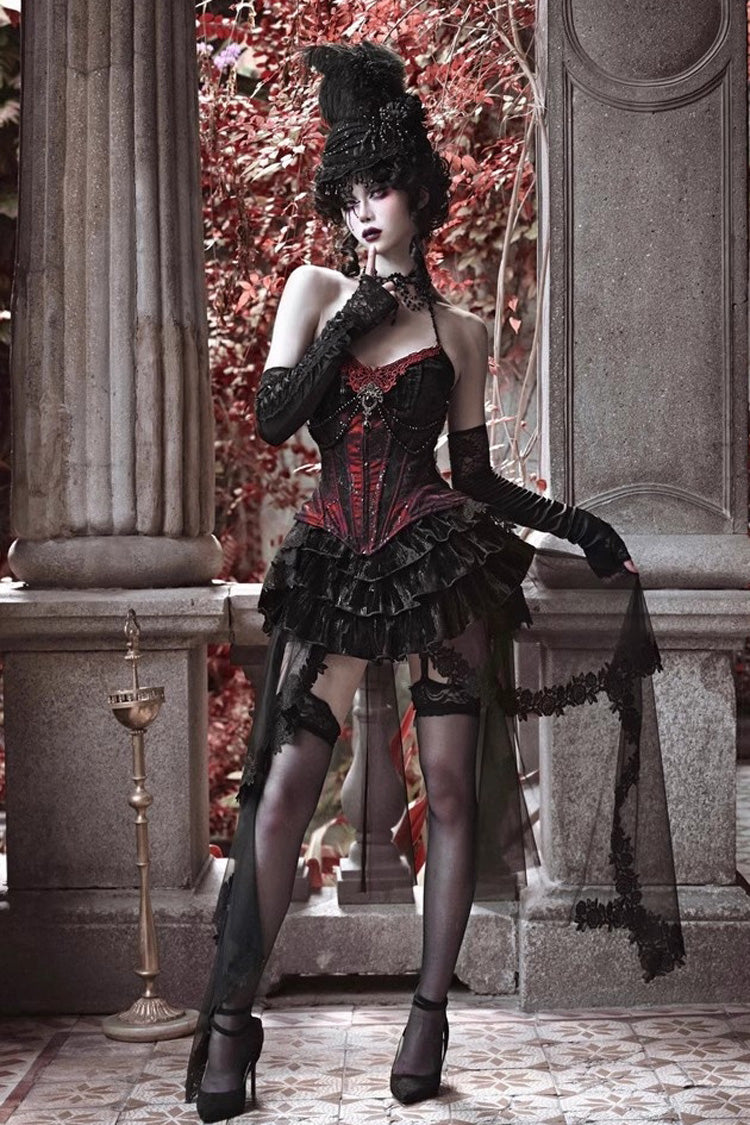 Black/Red Duchess Rococo Fishbone Girdle Multi-layer Ruffle Gothic Lolita Skirt