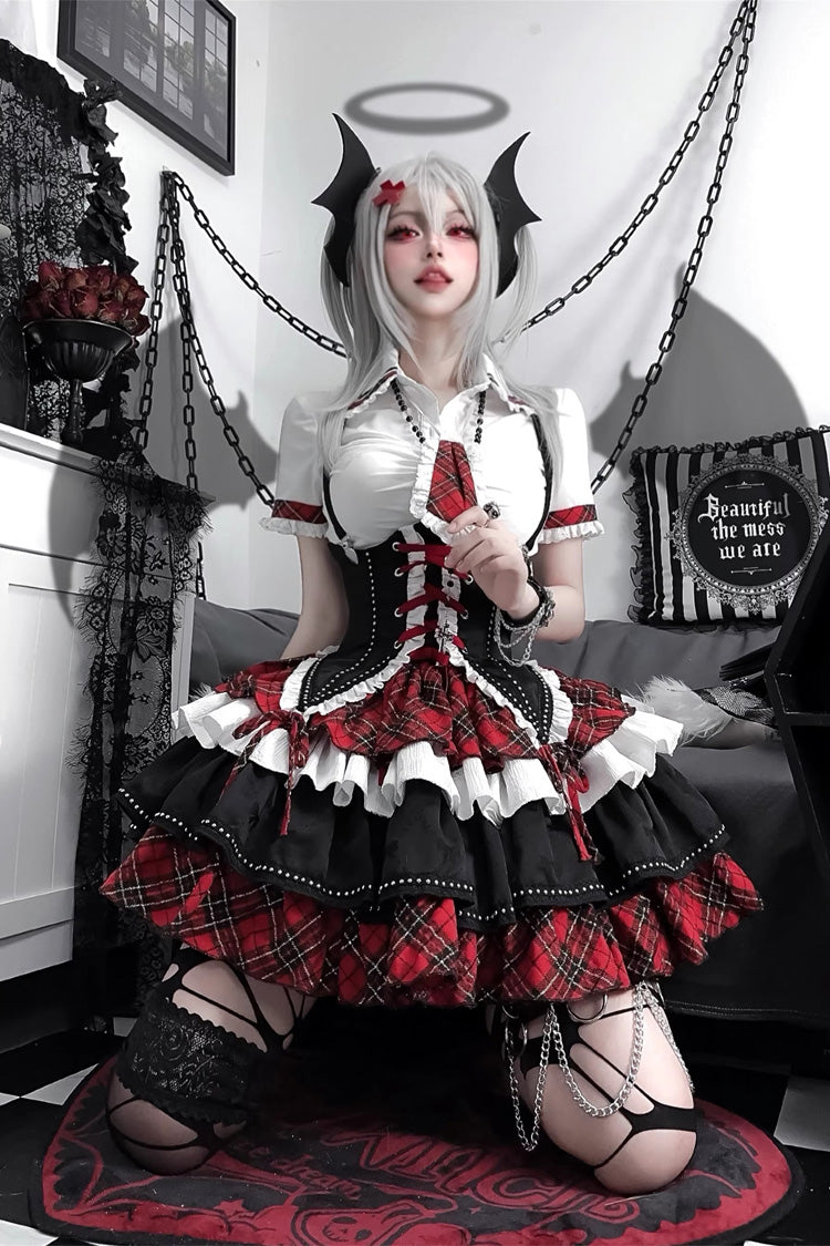 Red/White/Black Multi-layer Ruffle Opera Rock Girl Gothic Lolita Strap Dress