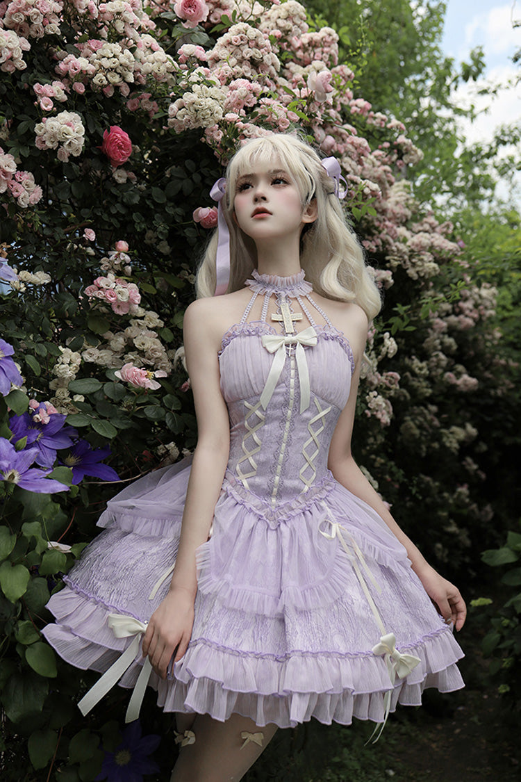 Purple Tube Top Sleeveless Ruffle Bowknot Gothic Lolita Jsk Tiered Dress