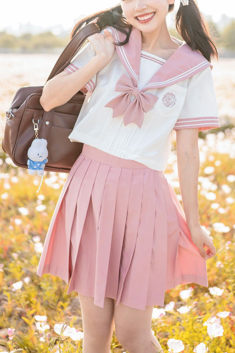 Pink College Style Sweet Japanese School Pleated Skirt