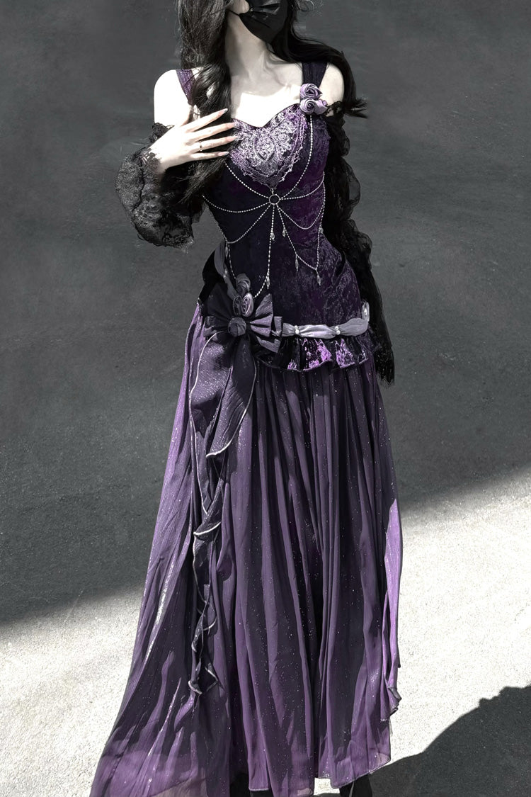 Purple [Madame Butterfly] Ruffle Bowknot Lace Sweet Elegant Gorgeous Lolita Jsk Dress