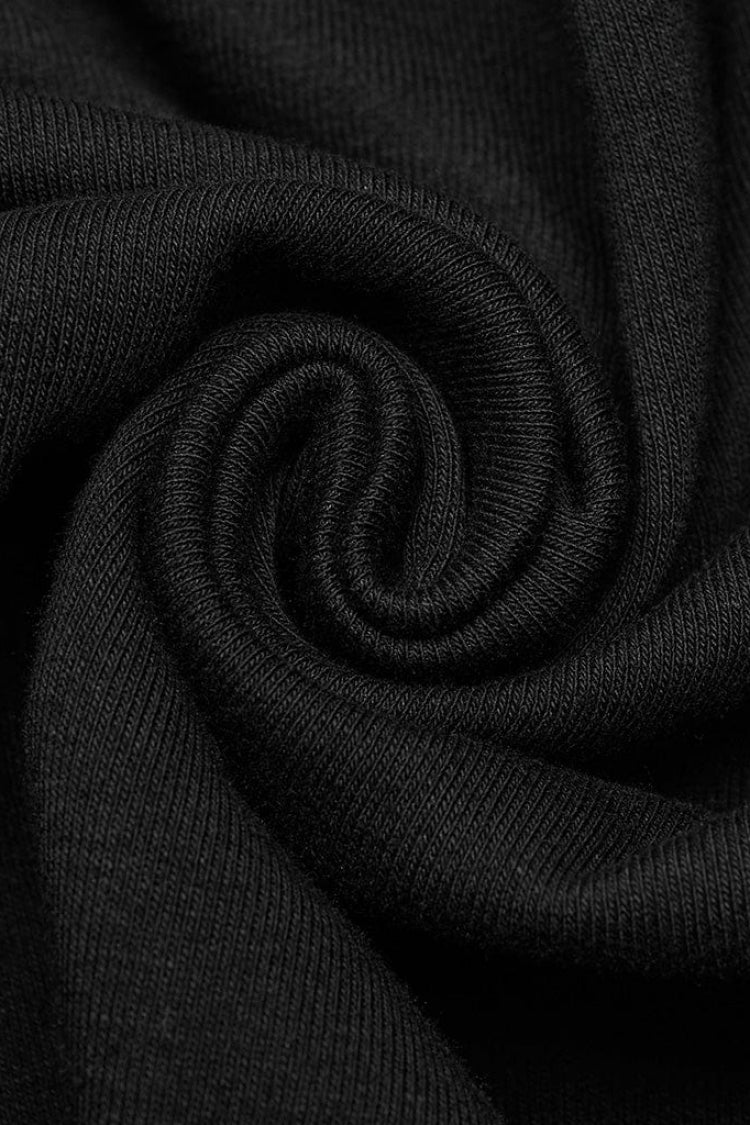 Black Long Sleeves Moon Print Leather Stitching Irregular Womens Steampunk T-Shirt