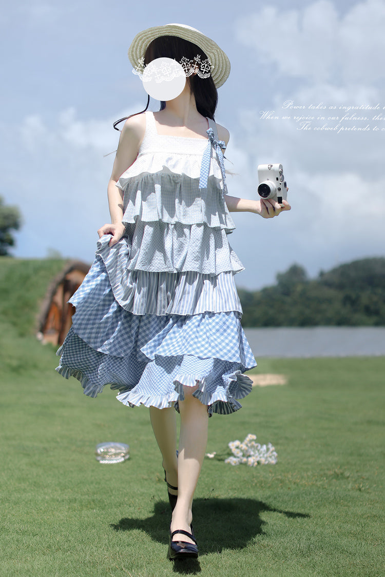 Blue [Go To The Beach] Multi-Layered Print Ruffle Holiday Sweet Lolita Jsk Dress