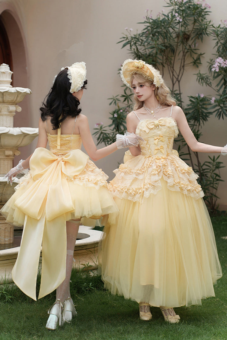 Yellow [Sissi's Pilgrimage] Off Shoulder Ruffle Bowknot Lace Sweet Lolita Skirt (Short Version)