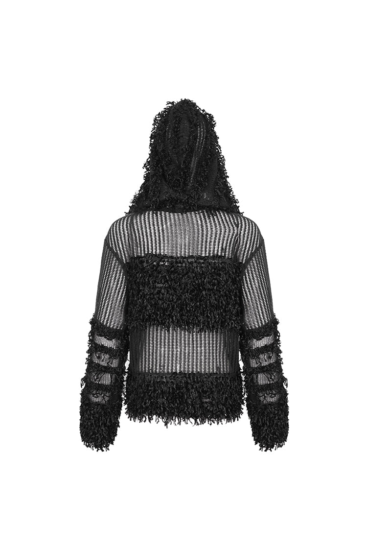 Black Segmented Mesh Matching Chain Women's Punk Hooded Sweater