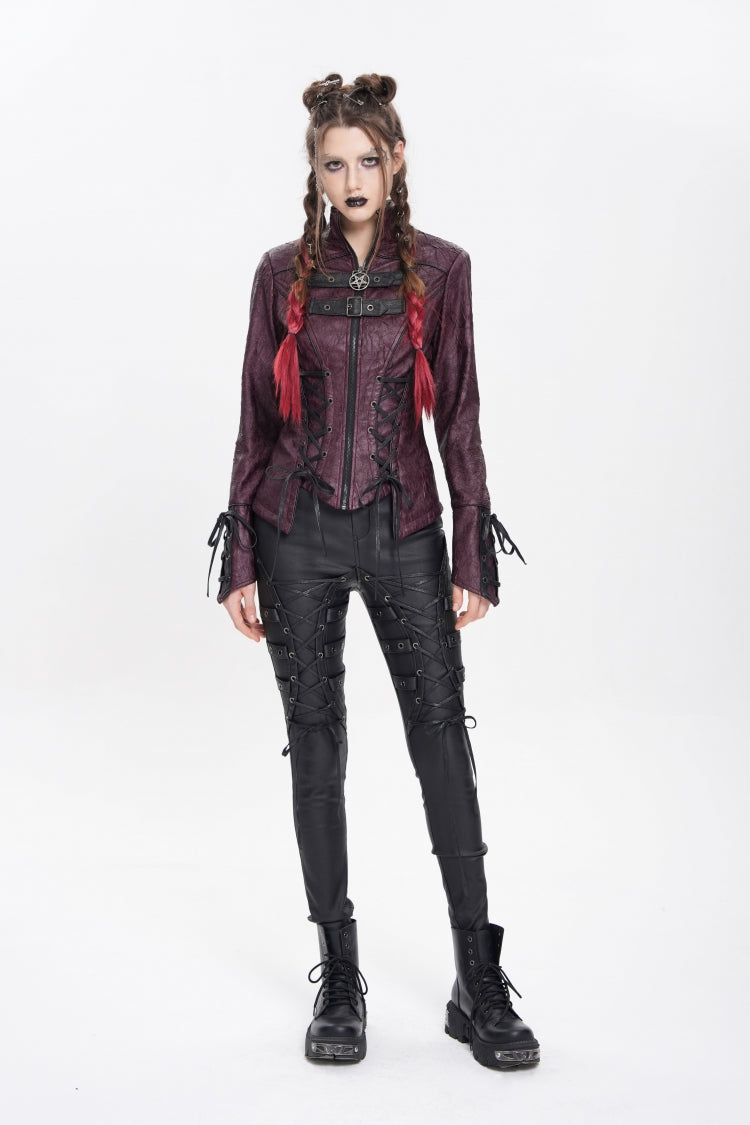 Red Pentacle Lace-Up Buckle Women's Punk Jacket