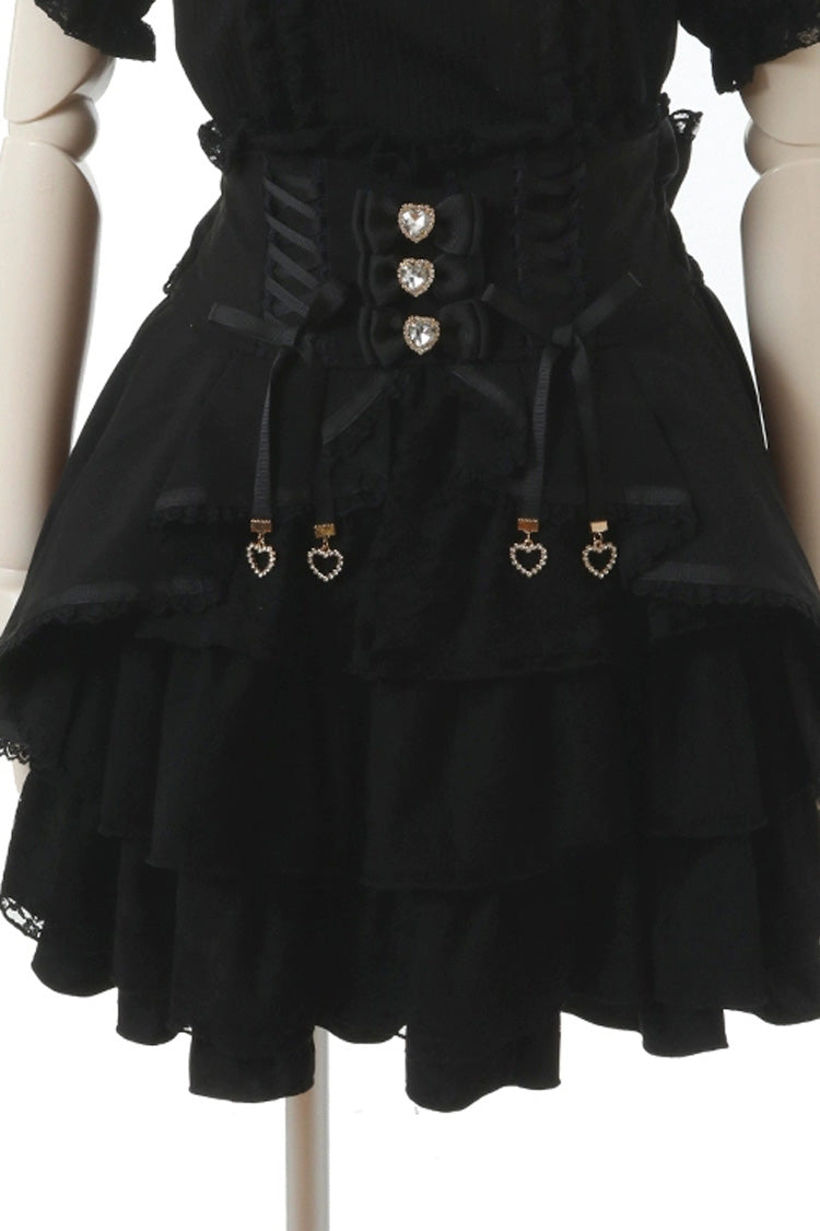 Black Japanese High Waisted Multi-Layered Lace Sweet Jirai Kei Skirt