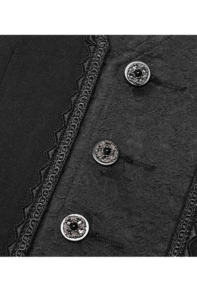 Black Punk Jacquard V-Neck Stitching Three Dimensional Engraving Hand Sewn Button Lace Short Men's Vest