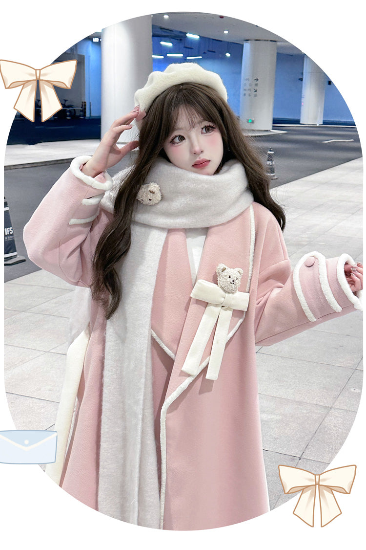 [Cute Bear] Long Sleeves Bowknot Sweet Lolita Long Coat 2 Colors