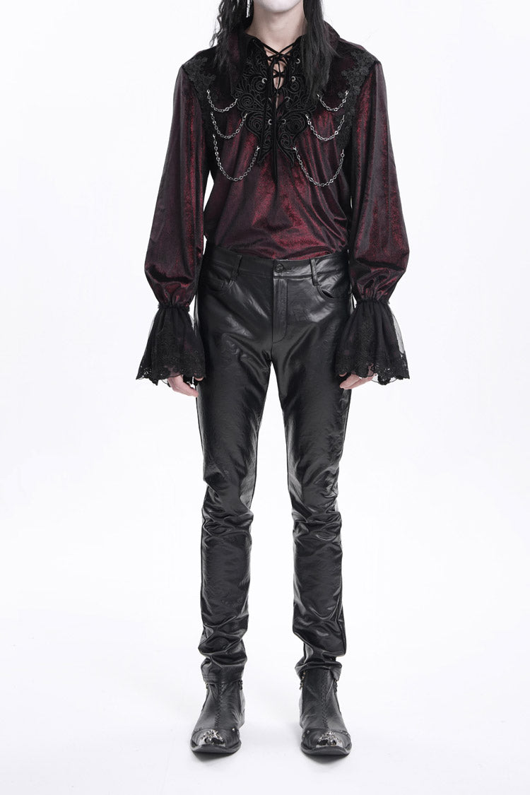 Black Faux Leathet Button Men's Gothic Pants