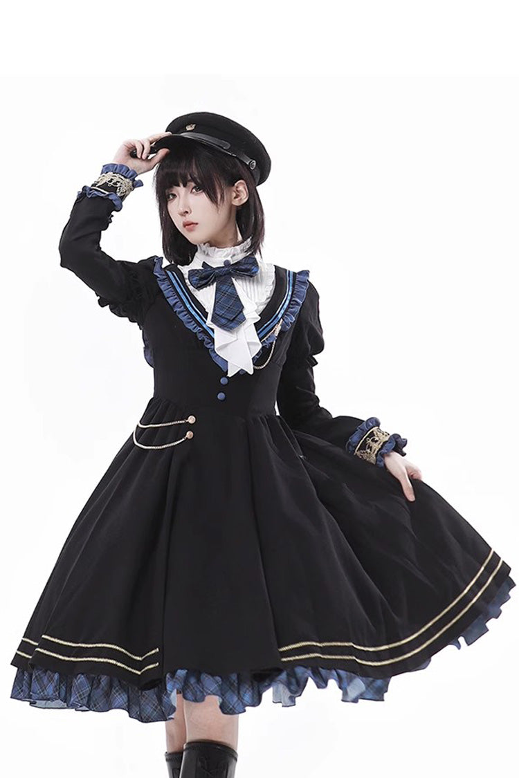 Black [Breaking Dawn] Stand Collar Long Sleeves Ruffle Gothic College Style Elegant Lolita Dress