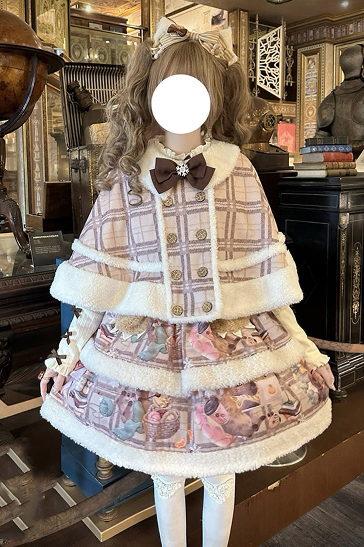 Pink/Purple [Capybara] Double-Layered Print Fluffy Fall Winter Sweet Lolita Jsk Dress