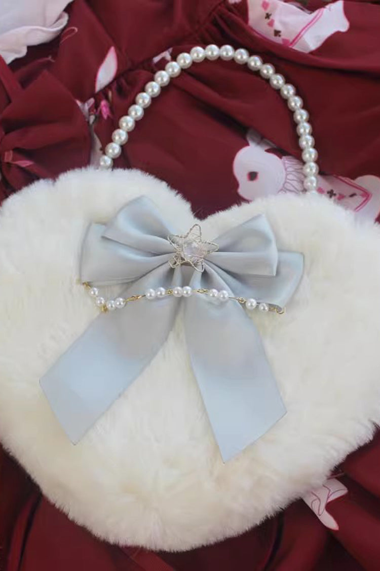 Sac à main Lolita doux avec nœud papillon en forme de cœur duveteux et perles, 17 couleurs 
