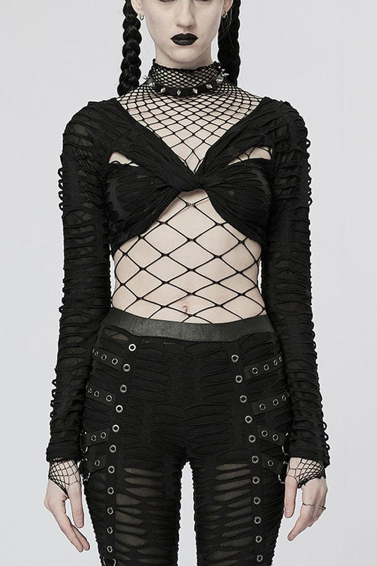 Black Long Sleeve Creative Twist Stretch Sexy Women's Gothic T-Shirt
