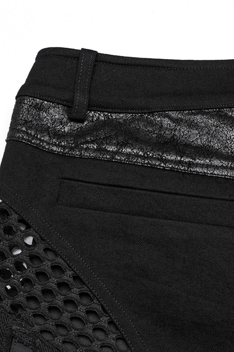 Black Women's Punk Studded Distressed Shorts with Detachable Kilt