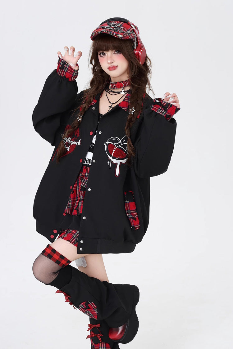 Long Sleeves Embroidery Stitching Gothic Japanese Jirai Kei Coat 2 Colors
