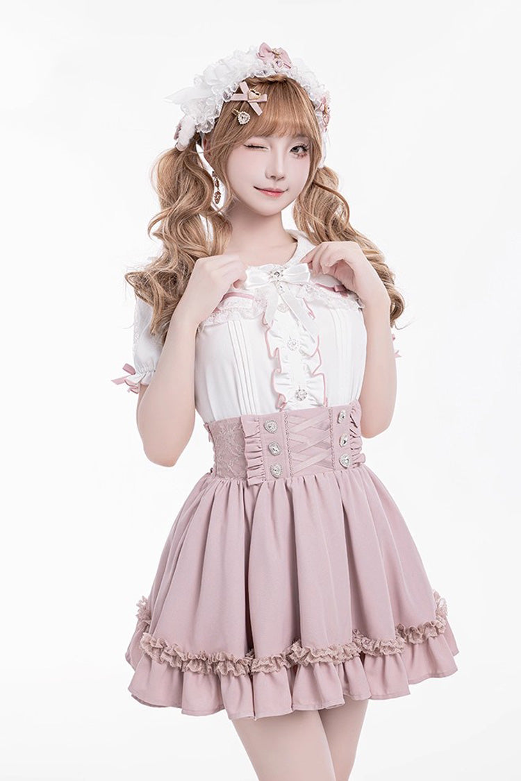 Sweet Ruffle Lace Lace-Up Japanese Jirai Kei Skirt 4 Colors