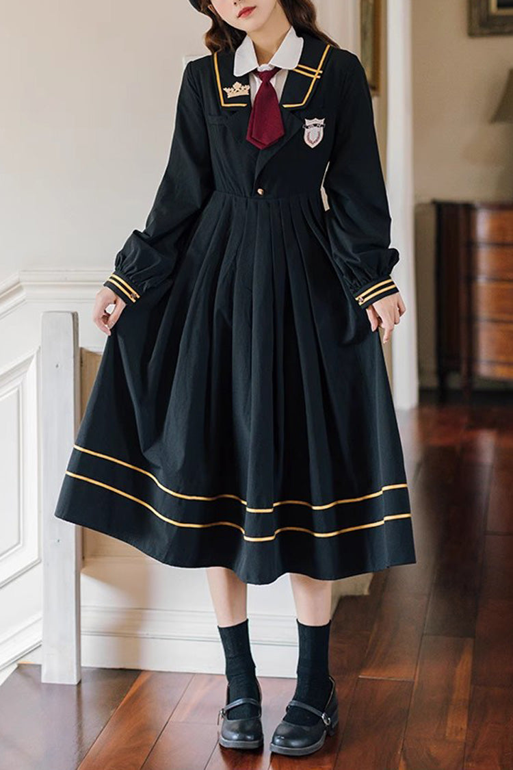 Black Long Sleeves Embroidery Sweet College Style Elegant Lolita Dress