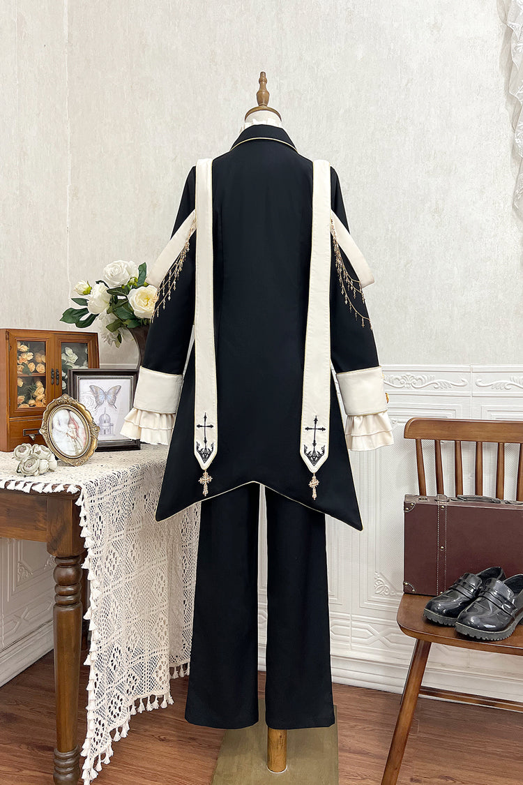 Black Long Sleeves Print Gothic Prince Handsome Ouji Lolita Swallowtail Coat