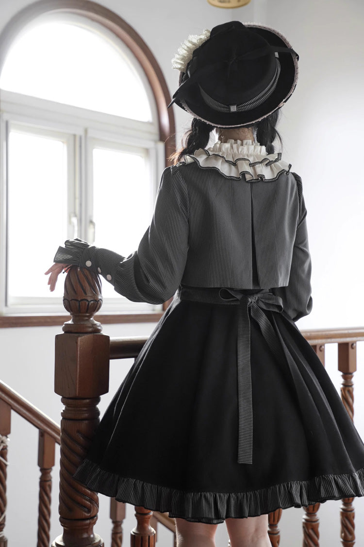 Black Viol Serenade Long Sleeves Bowknot Stitching Sweet Elegant Two Fake Pieces Lolita Dress