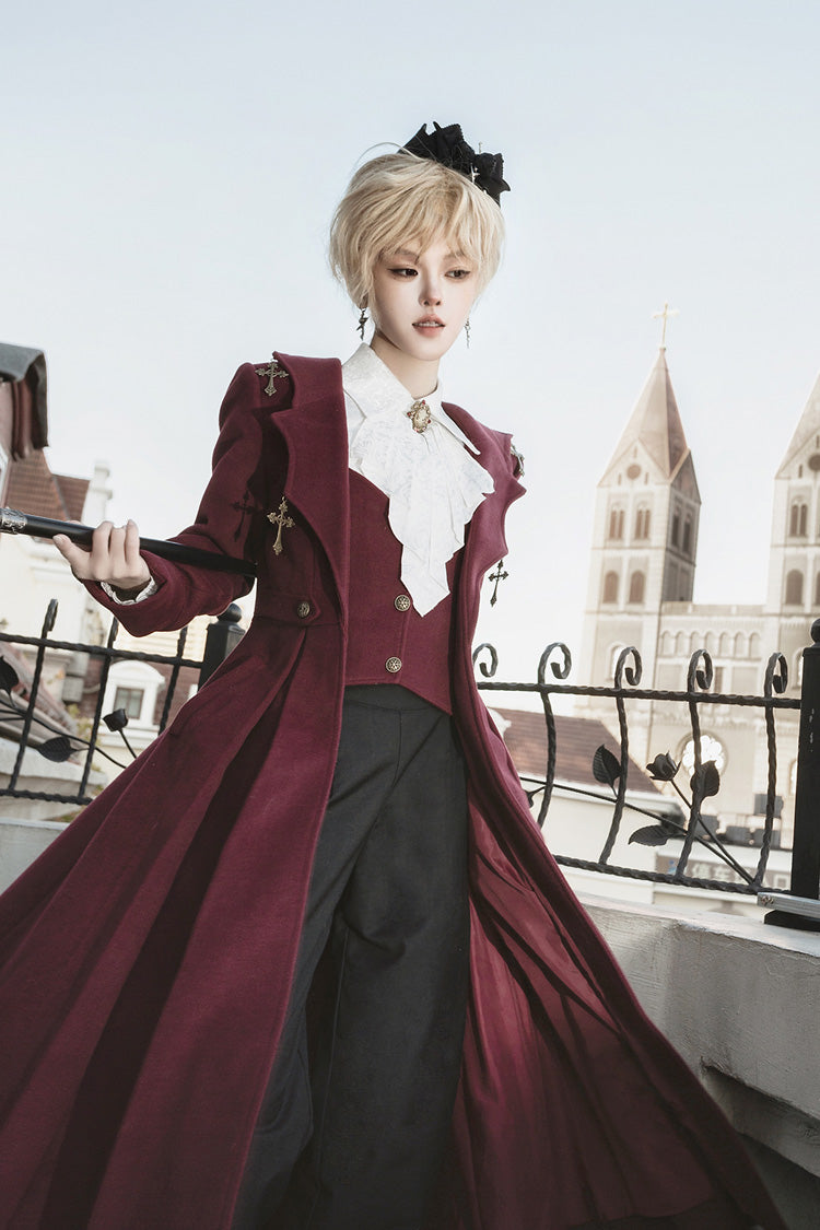 Red [The Legend of Dracula] Bat Collar Long Sleeves Prince Handsome Ouji Lolita Coat