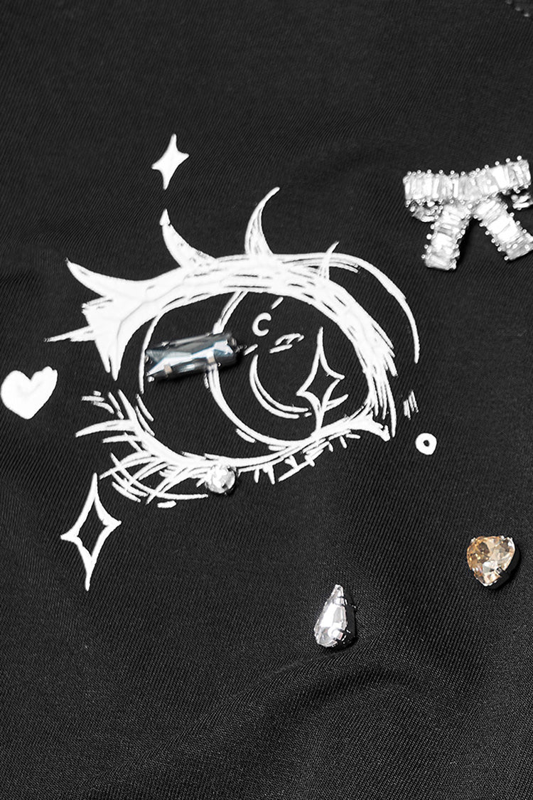 Black Short Sleeves 3D Eyes Screen Print Lace Women's Punk Dress