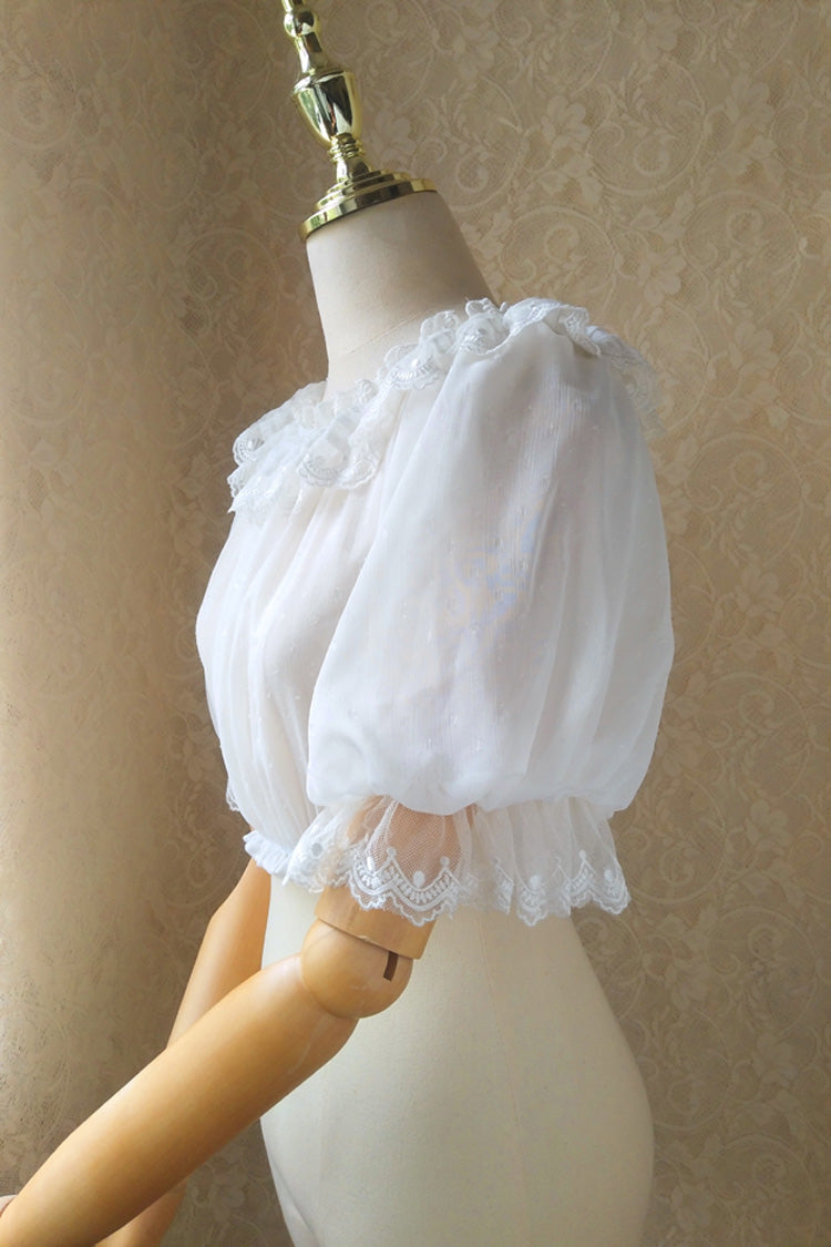 White Boat Neck Short Sleeves Lace Sweet Princess Lolita Blouse