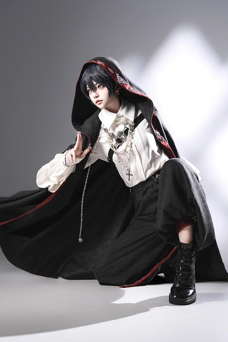 Black [Sacred Vow] Print Hooded Vintage Elegant Prince Handsome Ouji Lolita Cloak