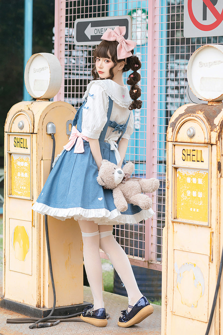 Blue [Cowboys Are Busy] Ruffle Bowknot Sweet Lolita Strap Dress