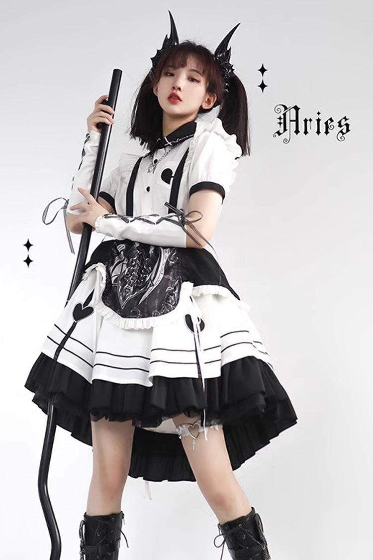 White/Black Ruffle British Style Maid Gothic Lolita Strap Dress