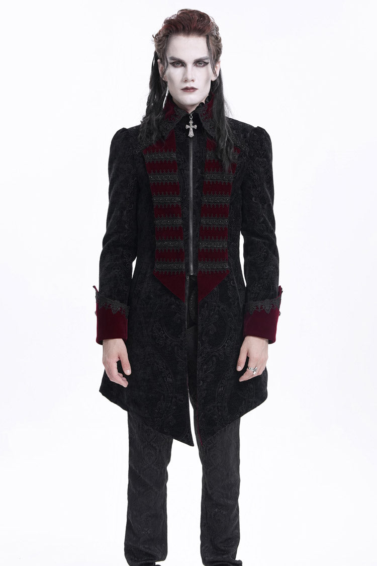 Schwarz/Rot Reverskragen Lange Ärmel Gehäkelte Gothic Herrenjacke