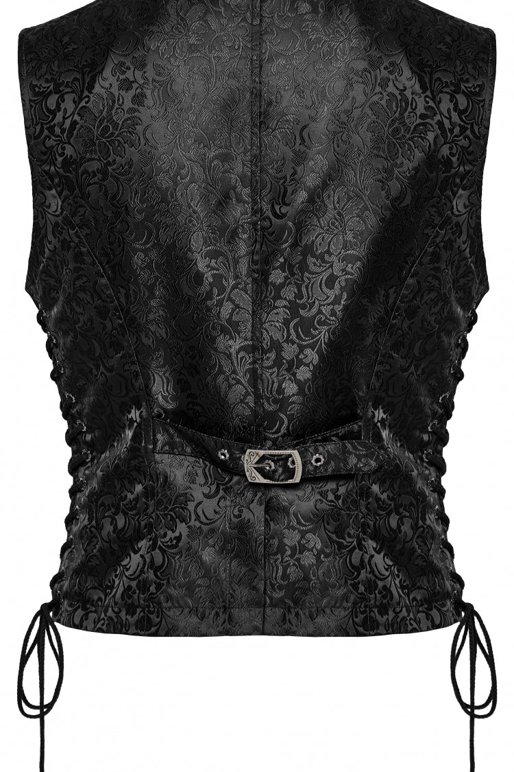 Black V Collar Jacquard Lace-Up Men's Gothic Vest