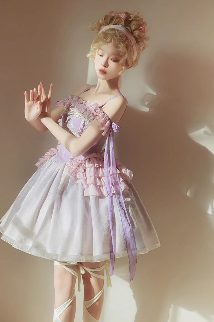 Purple Midsummer Dream Elegant Embroidered Print Chinese Style Ballet Boat Neck Sweet Qi Lolita Dress