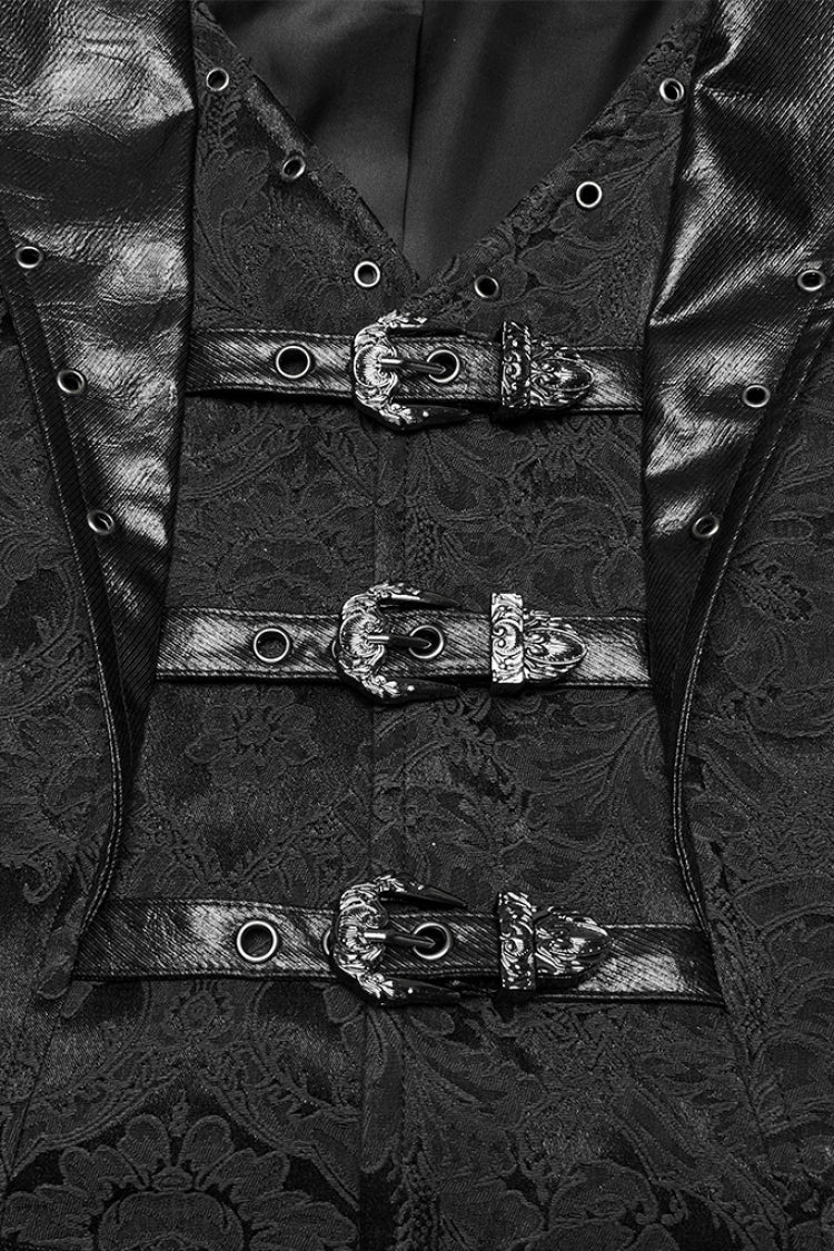 Black Lapel V-neck Sleeveless Jacquard Buckle Men's Gothic Vest