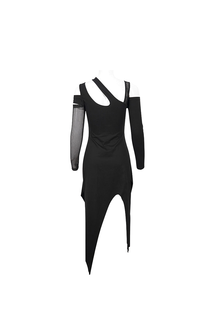 Black Asymmetric Distressed Design Metal Ghost Hand Buttonhole Decoration Women's Punk Dress