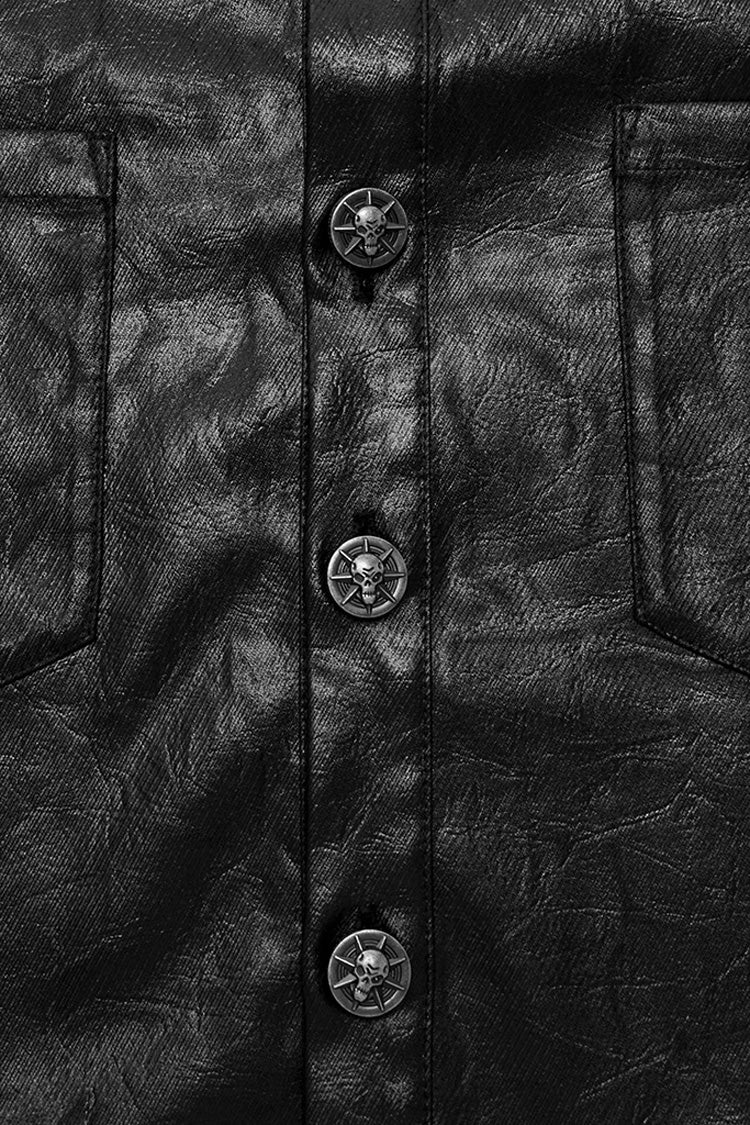 Black Lapel Collar Long Sleeves Buckle Skull Metal Men's Gothic Blouse