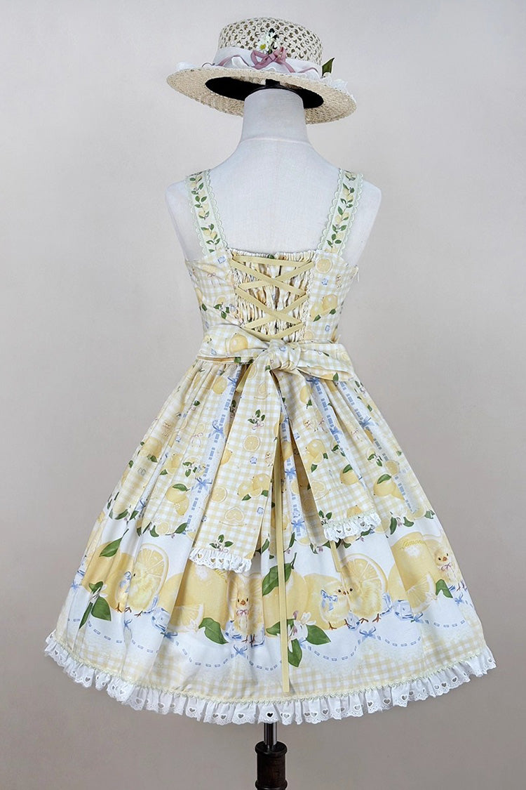 Yellow [Lemon Chicken] Print Ruffle Bowknot Lace Sweet Lolita Jsk Dress
