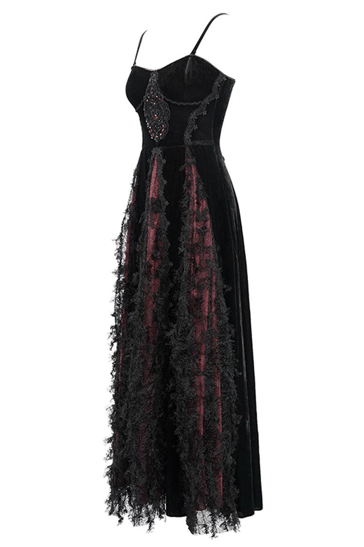 Red Front Chest Decals Dense Velvet Long Women's Gothic Sling Dress