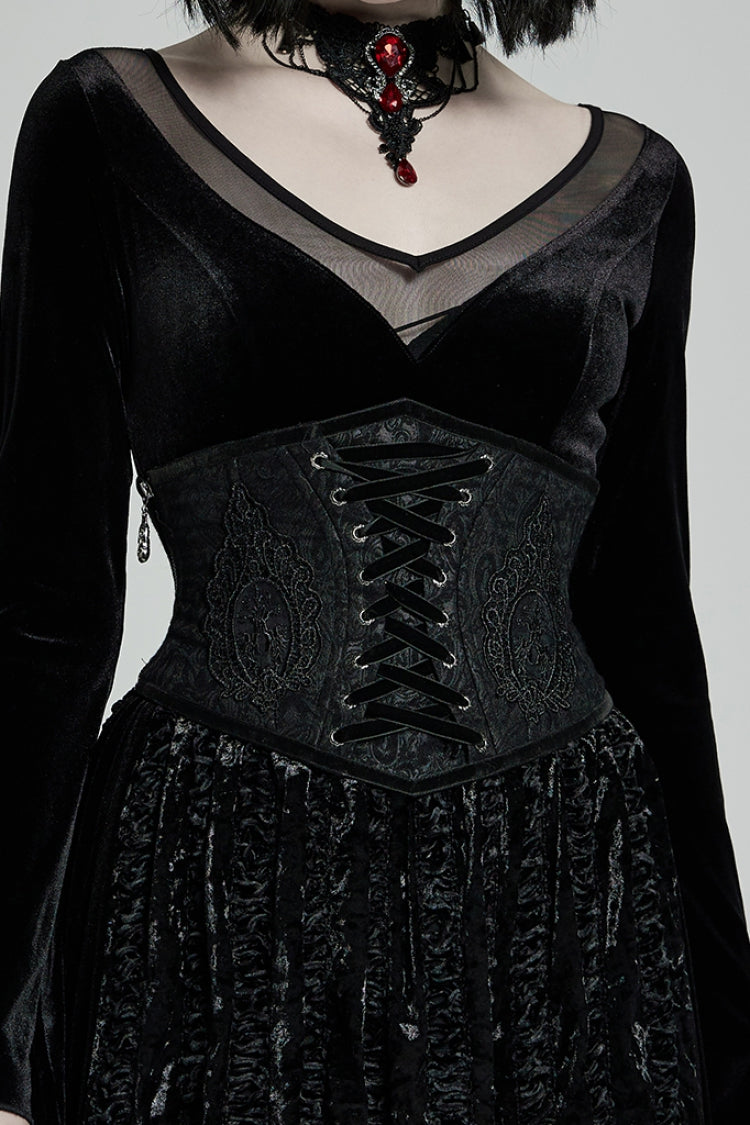 Black Jacquard Side Zipper Lace-Up Women's Gothic Corset