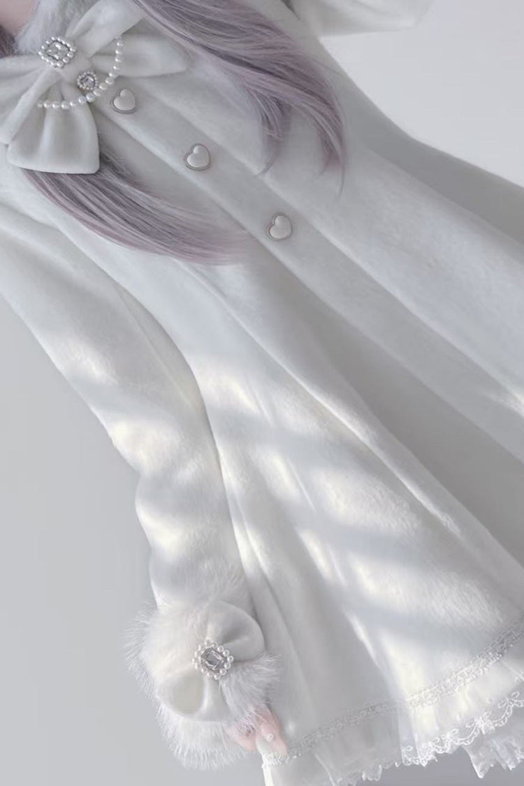 Ivory Long Sleeves Bowknot Rabbit Ears Detachable Hooded Japanese Jirai Kei Coat
