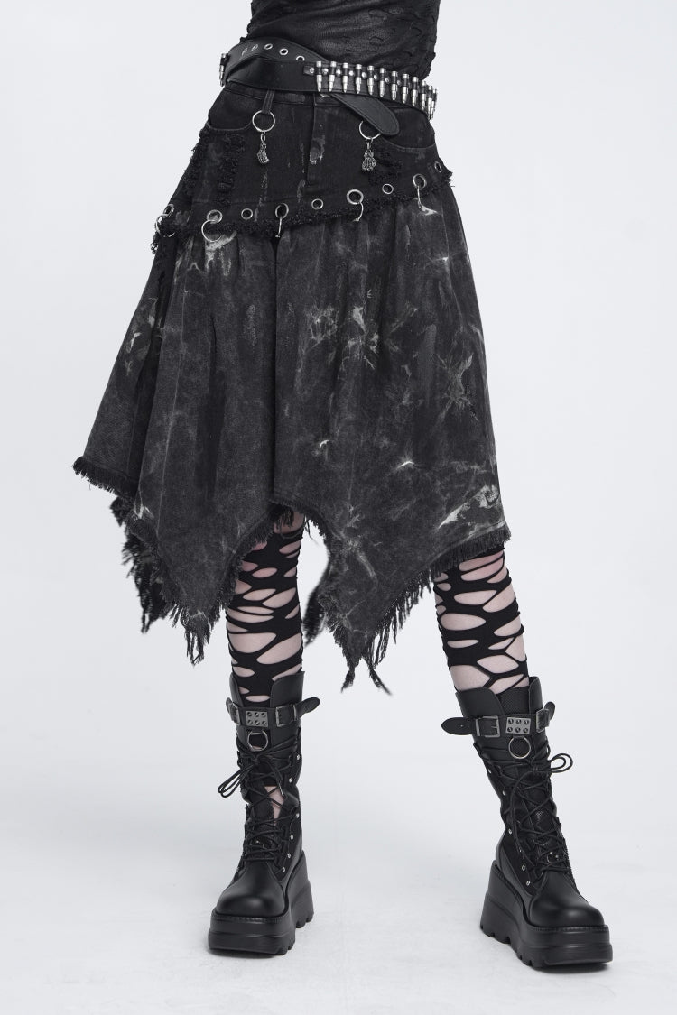 Black Cut-Out Asymmetric Eyelet Women's Punk Cool Hem Skirt
