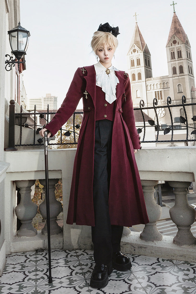 Red [The Legend of Dracula] Bat Collar Long Sleeves Prince Handsome Ouji Lolita Coat
