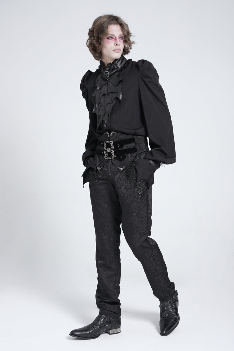 Schwarze Stehkragen Langarm Puffärmel Herren Gothic Fledermaus Bluse 