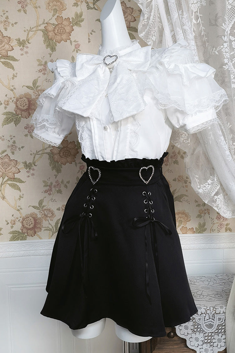 Black Ruffle Bowknot Lace Gothic Jirai Kei Japanese Skirt Set