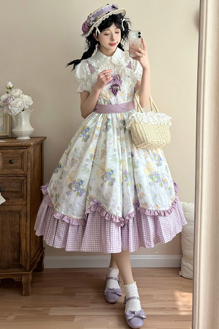 [Blueberry Early Summer] Sleeveless Print Ruffle Bowknot Sweet Lolita Jsk Dress 2 Colors