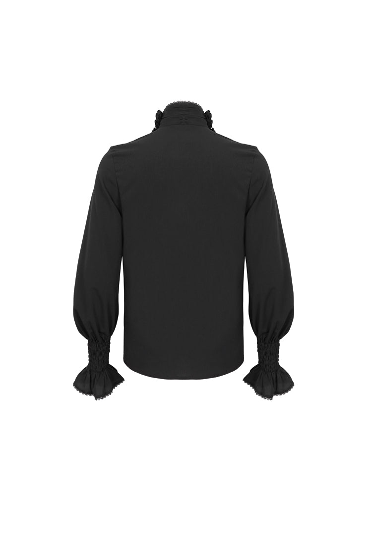 Black Irregular Stand Collar Puff Sleeved Ruffled Men's Gothic Shirt