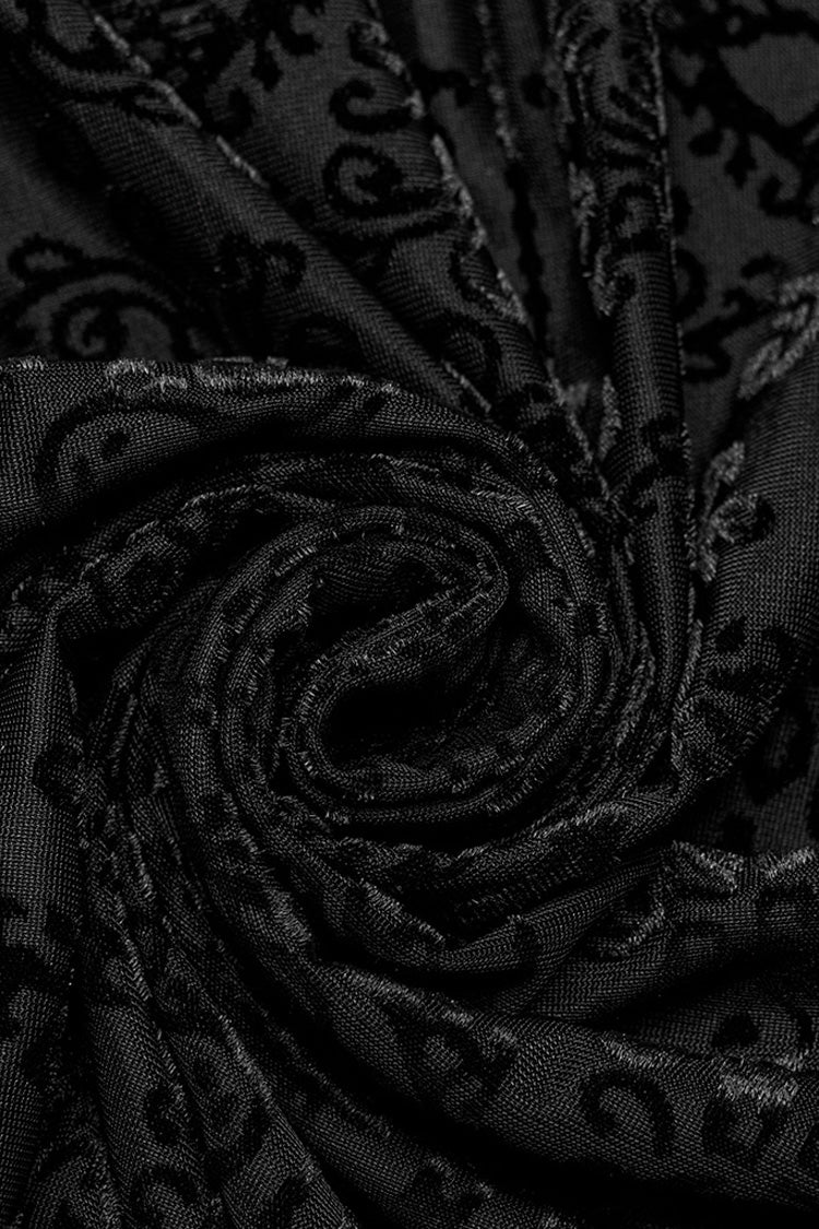 Black Sleeveless Beaded Cross Flocking Print Men's Gothic Tank Top